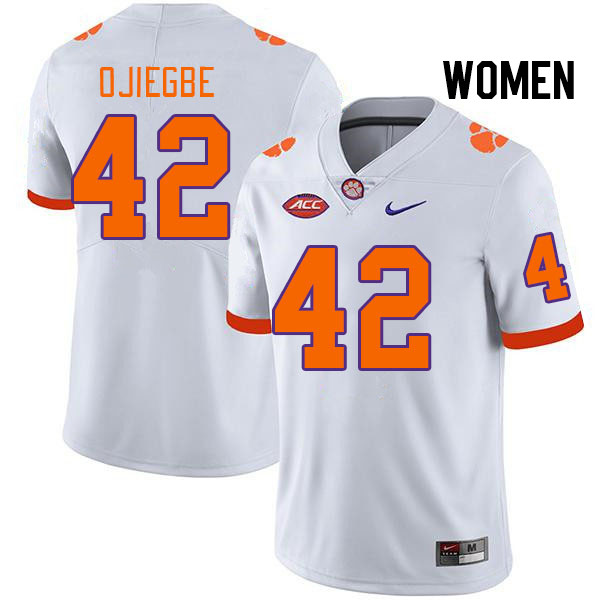 Women #42 David Ojiegbe Clemson Tigers College Football Jerseys Stitched Sale-White - Click Image to Close